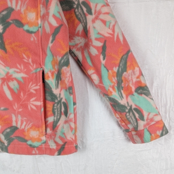 Columbia Floral Fleece Jacket Youth XL Peachy Pink Green - Picture 6 of 15
